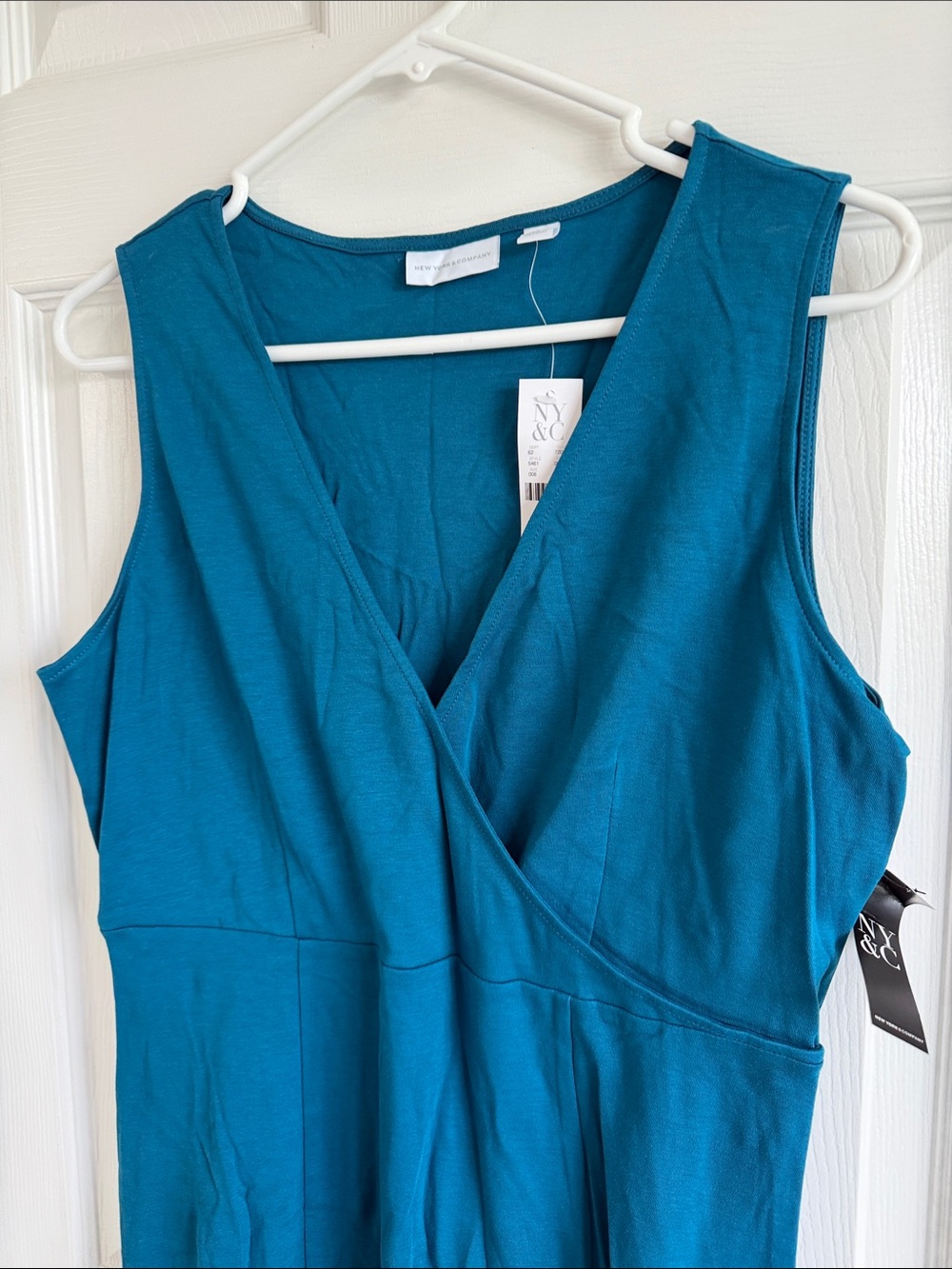 NWT New York & Company Teal V-Neck Sleeveless Wrap-Style Mini Dress - Picture 5 of 10